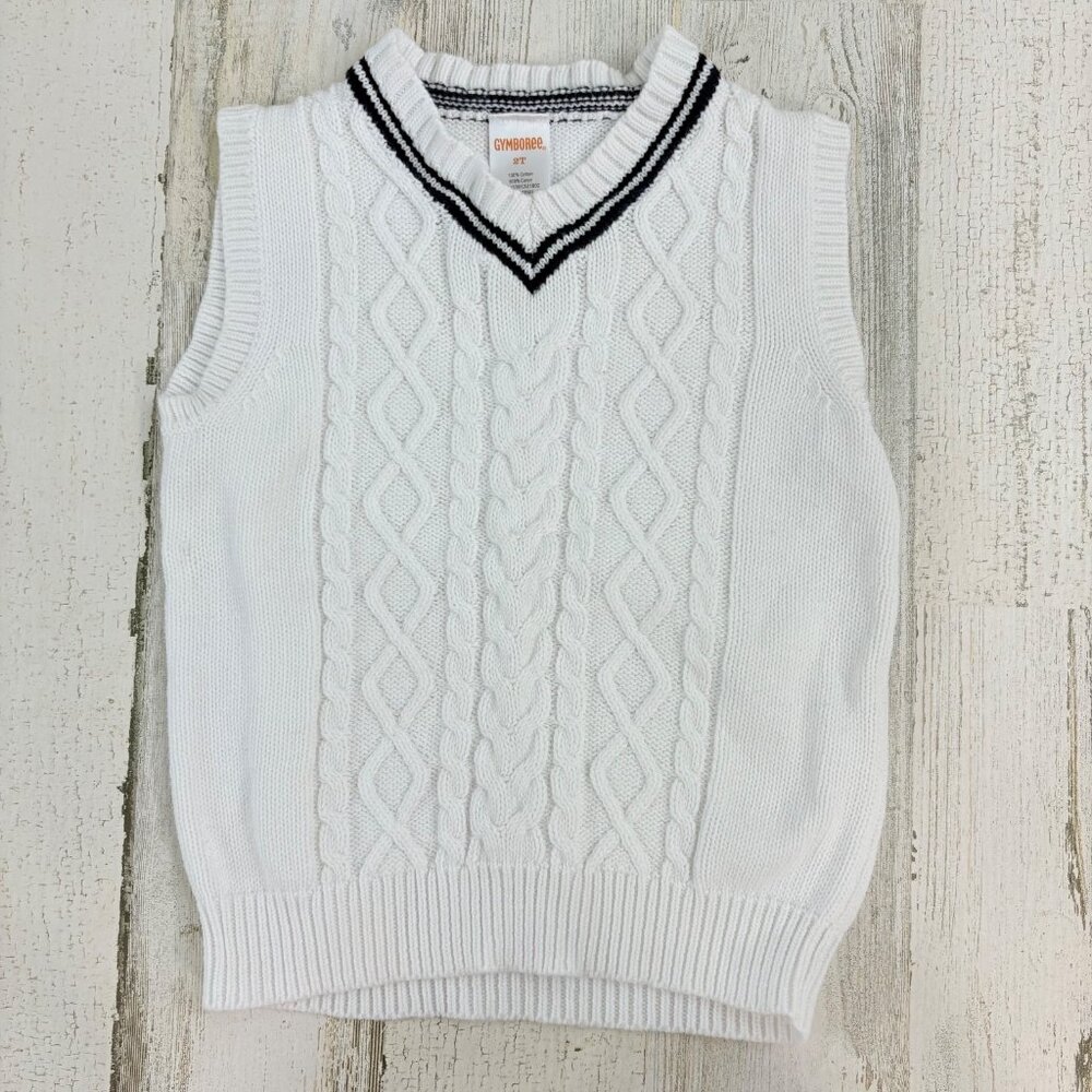 Gymboree Boys Sz 2T White Cable Knit Sweater Vest